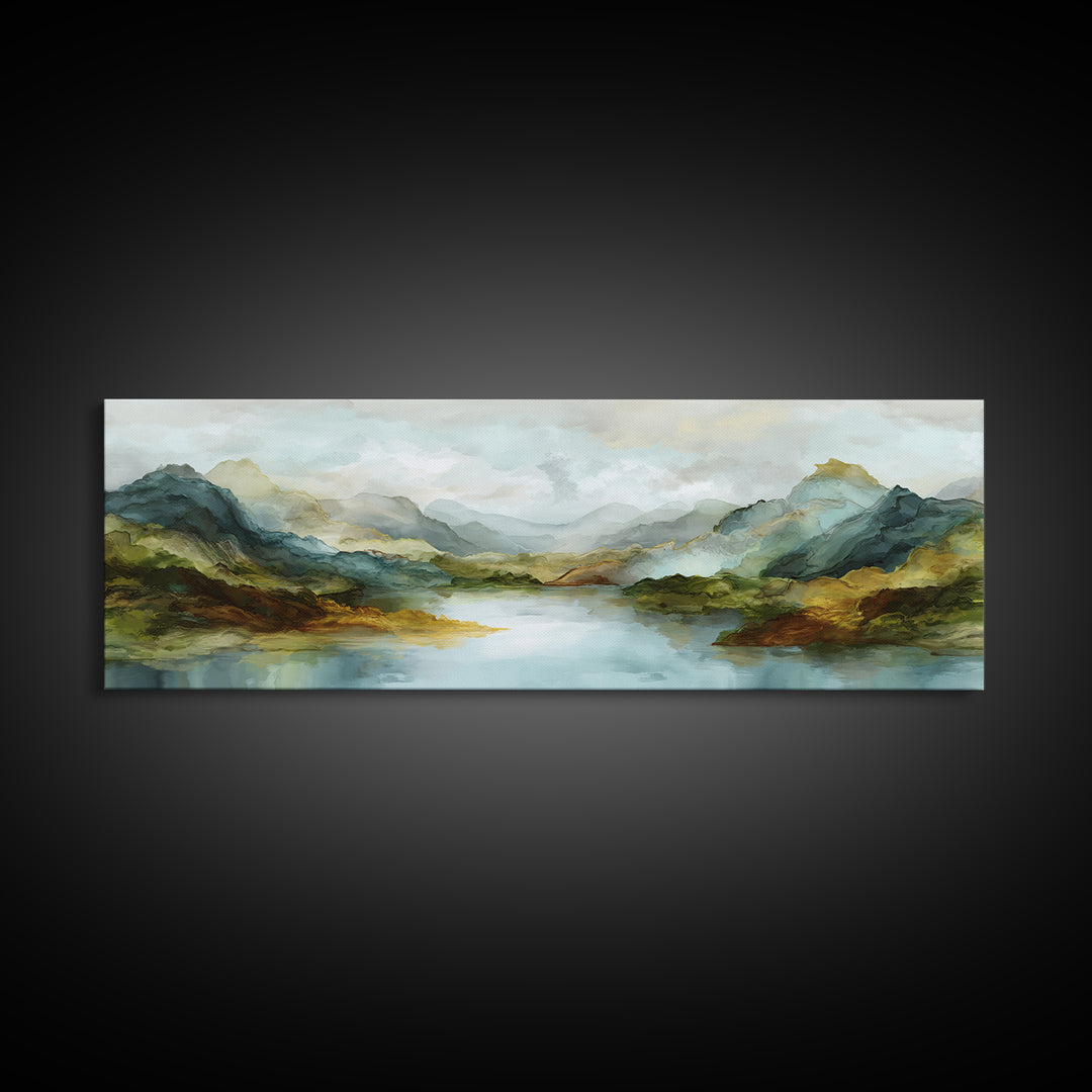 Mountain Lake with Sparkling Reflections Canvas Print, Impressionist Art, Abstract Painting, Living Room Decor, Impression, IMP-3x1-16