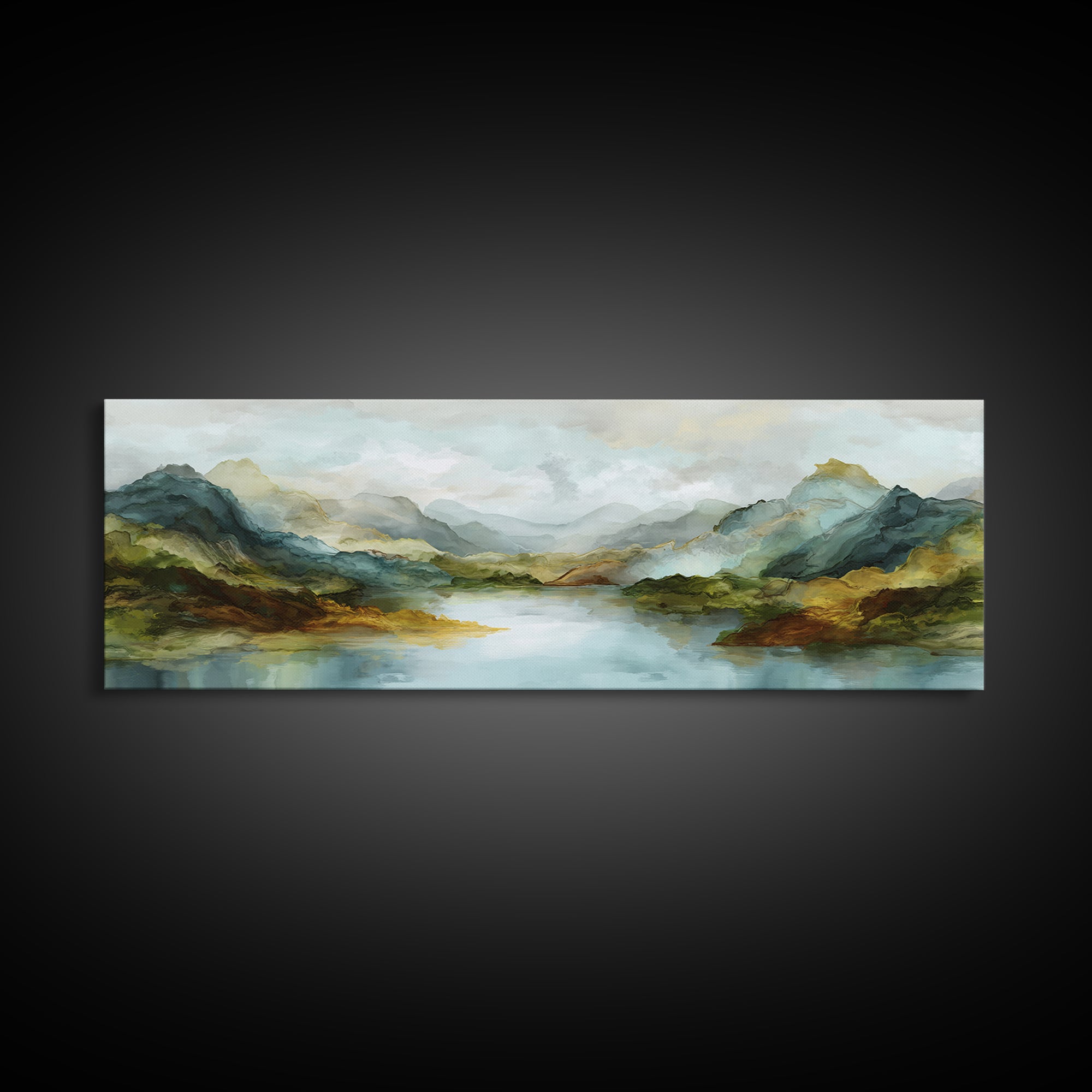 Mountain Lake with Sparkling Reflections Canvas Print, Impressionist Art, Abstract Painting, Living Room Decor, Impression, IMP-3x1-16