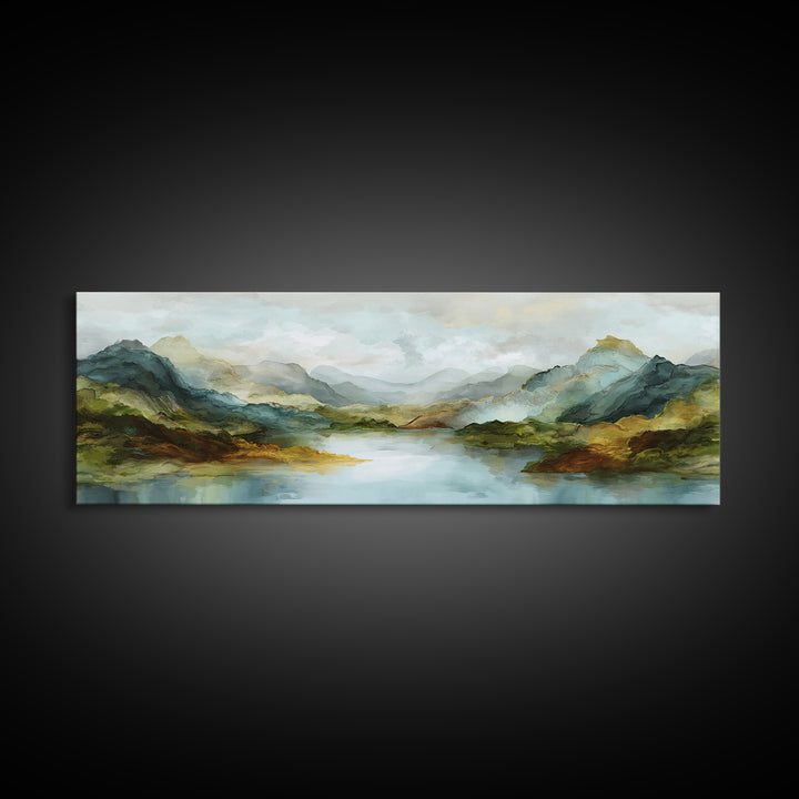 Mountain Lake with Sparkling Reflections Canvas Print, Impressionist Art, Abstract Painting, Living Room Decor, Impression, IMP-3x1-16