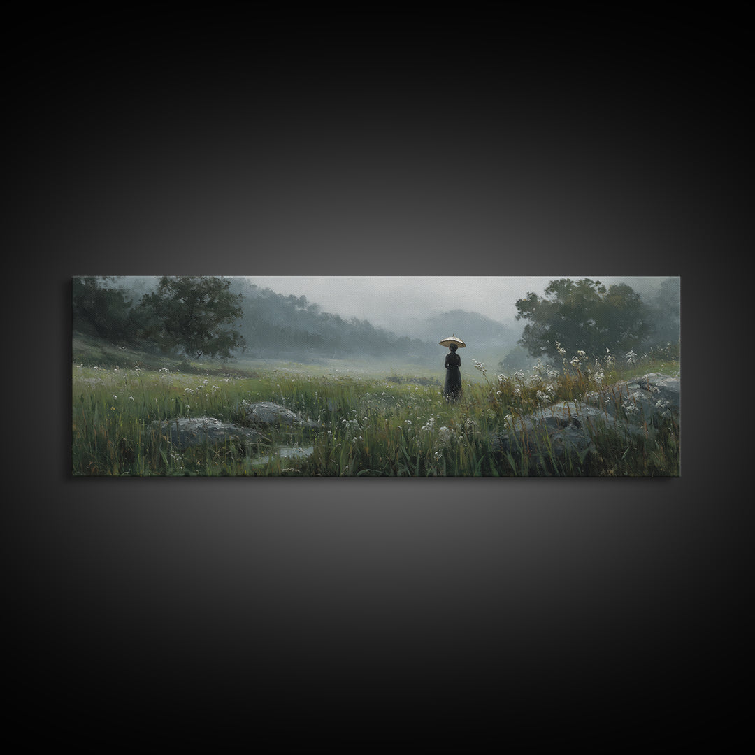 Woman with Parasol in Breezy Meadow Canvas Print, Impressionist Art, Luxury Decor, Living Room Decor, Fine Art, Impression, IMP-3x1-19