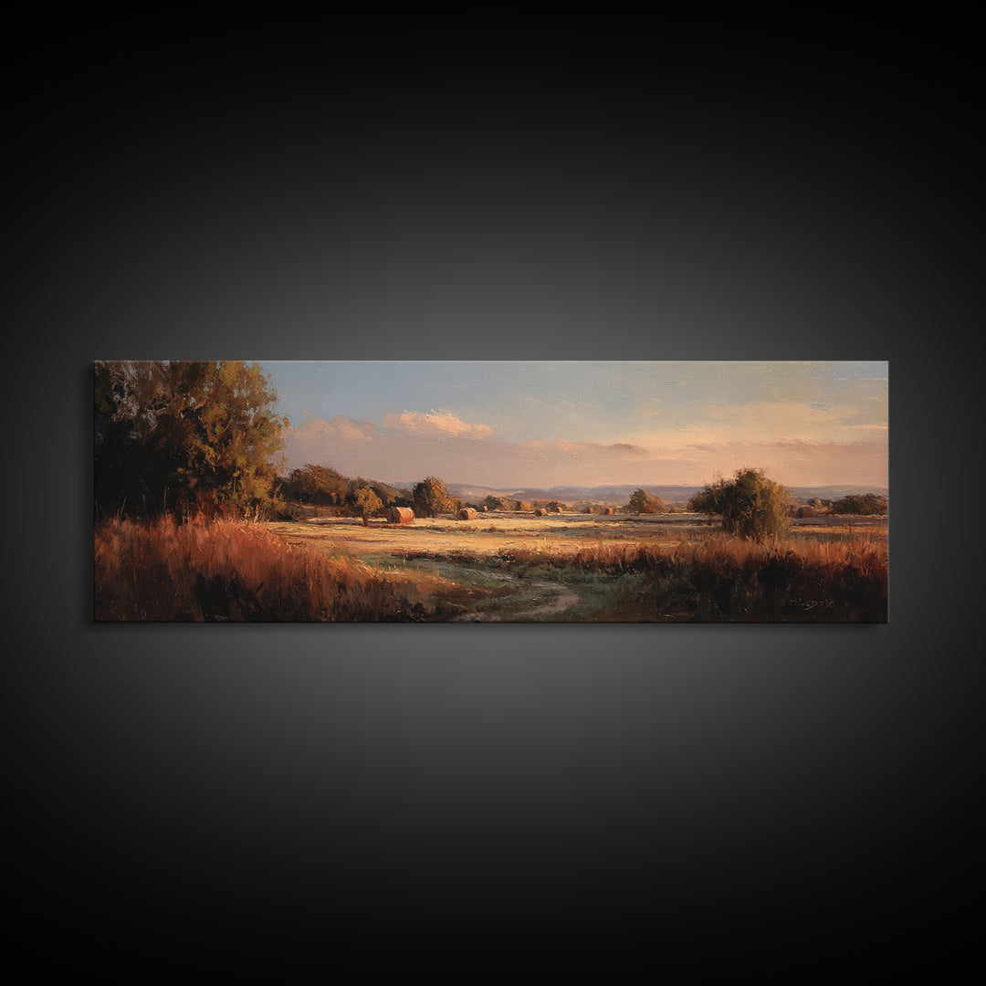 Haystacks Glowing at Golden Hour Canvas Print, Impressionist Art, Colorful Wall Art, Living Room Decor, Fine Art, Impression, IMP-3x1-20