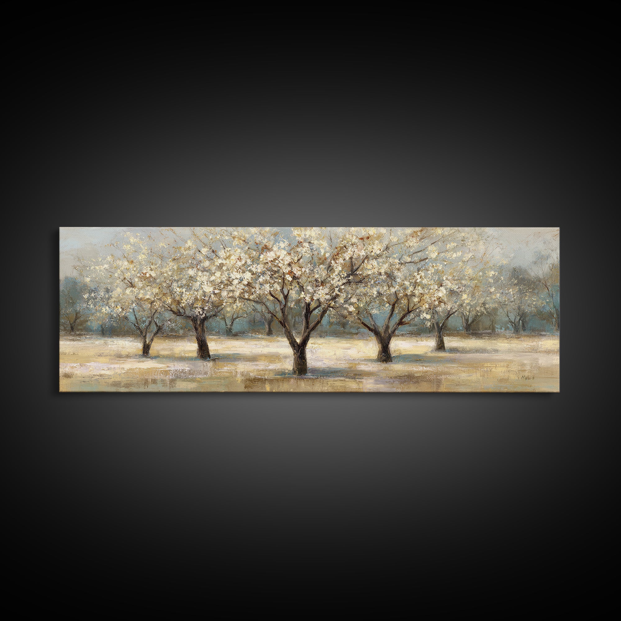 Spring Orchard with Blossoming Trees Canvas Print, Impressionist Art, Living Room Decor, Abstract Art, Impression, IMP-3x1-22