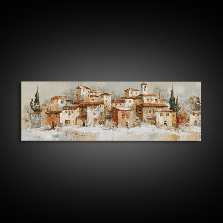 Snowy Village with Warm Glowing Windows Canvas Print, Impressionist Art, Floral Wall Art, Living Room Decor, Oil Painting, IMP-3x1-29