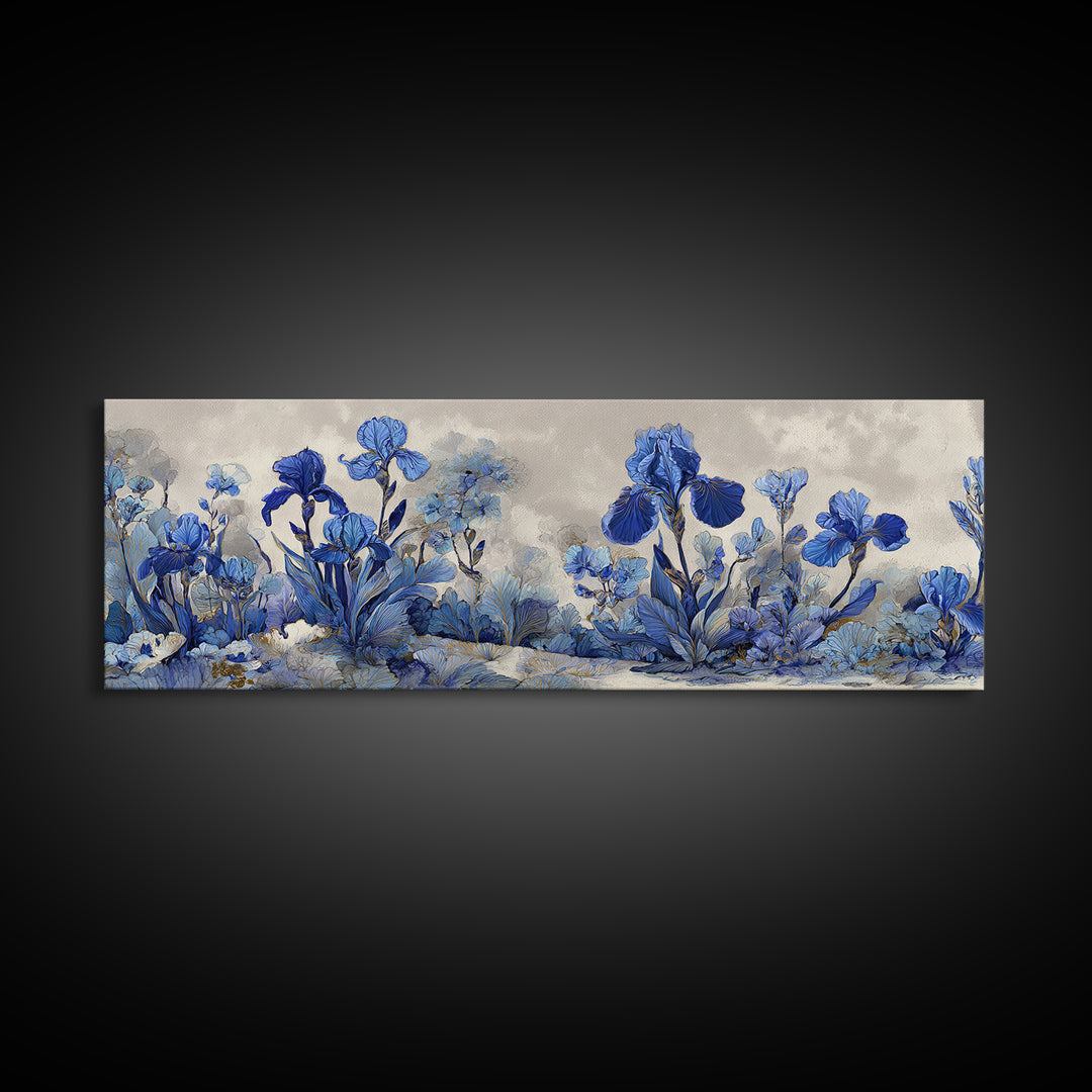 Iris Garden with Blue Violet Strokes Canvas Print, Impressionist Art, Gallery Decor, Living Room Decor, Fine Art, Impression, IMP-3x1-36