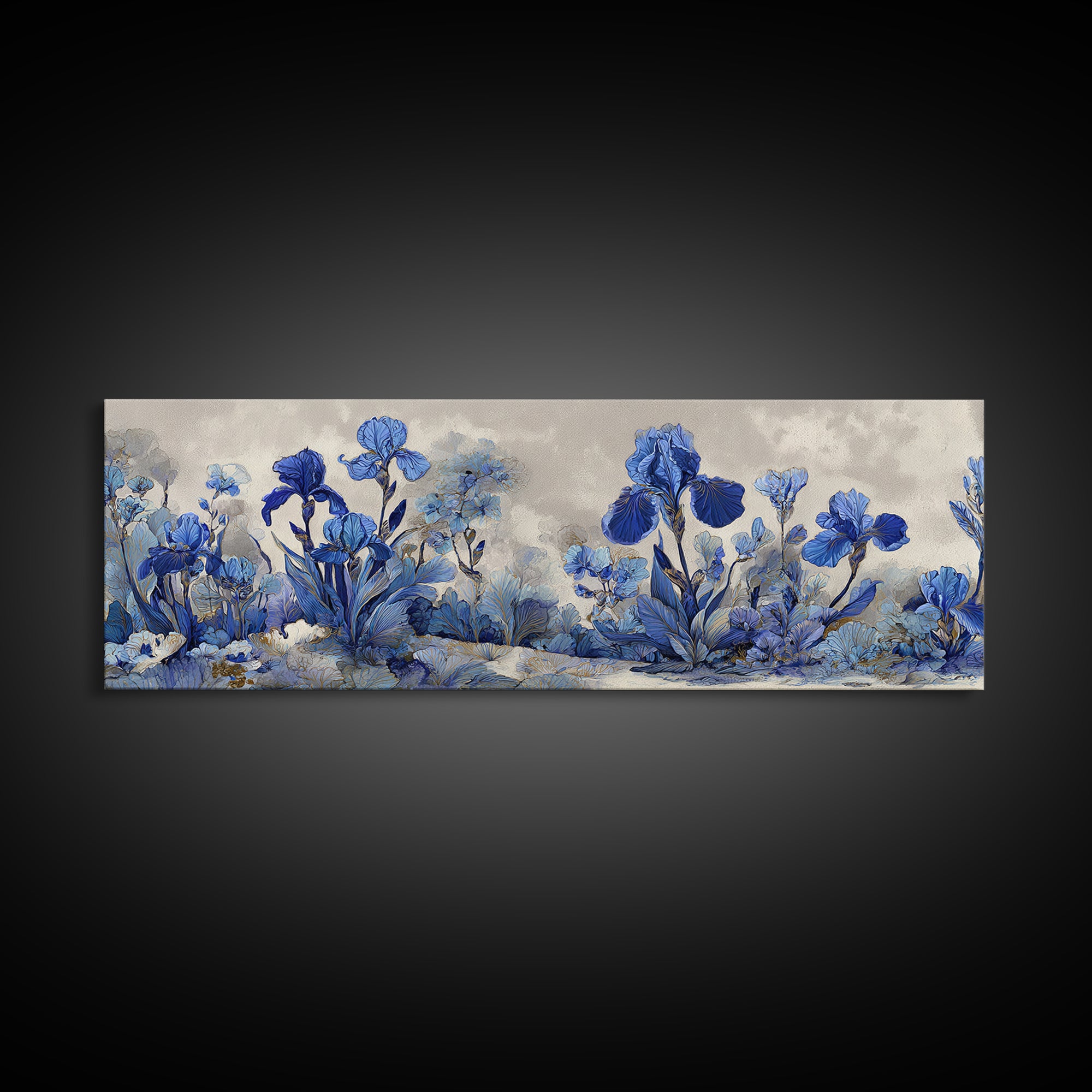 Iris Garden with Blue Violet Strokes Canvas Print, Impressionist Art, Gallery Decor, Living Room Decor, Fine Art, Impression, IMP-3x1-36