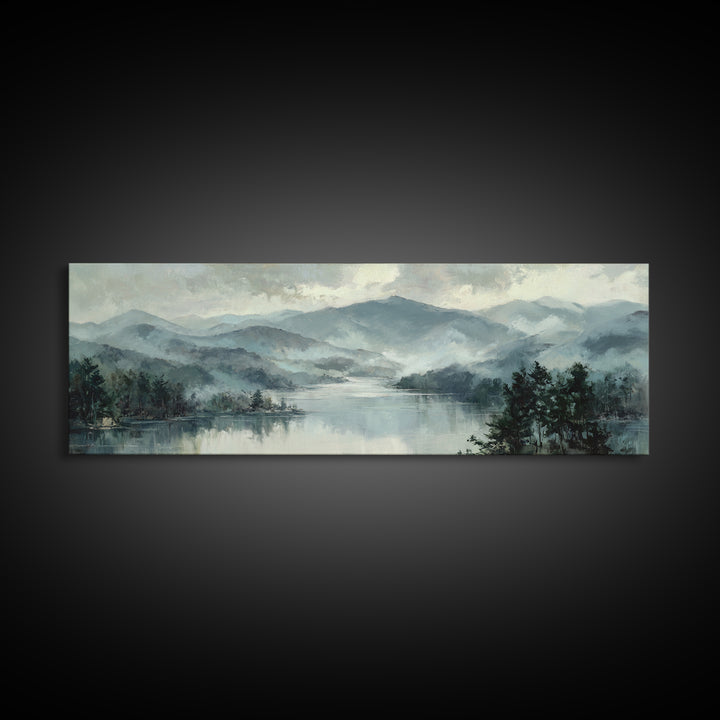 Mountain Lake with Sparkling Reflections Canvas Print, Impressionist Art, Neutral Decor, Living Room Decor, Oil Painting, IMP-3x1-40