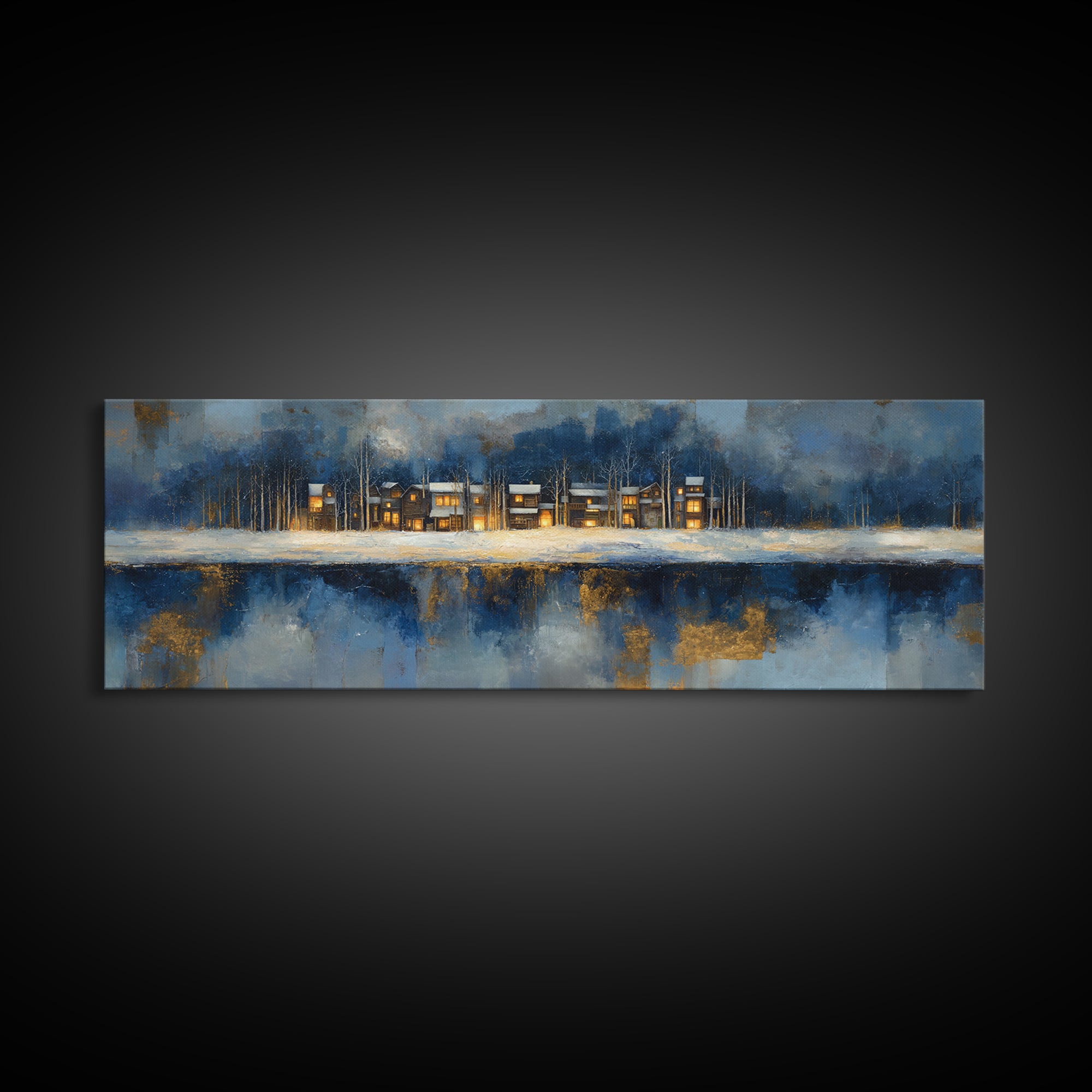 Snowy Village with Warm Glowing Windows Canvas Print, Impressionist Art, Wall Art Framed, Living Room Decor, Impression, IMP-3x1-5