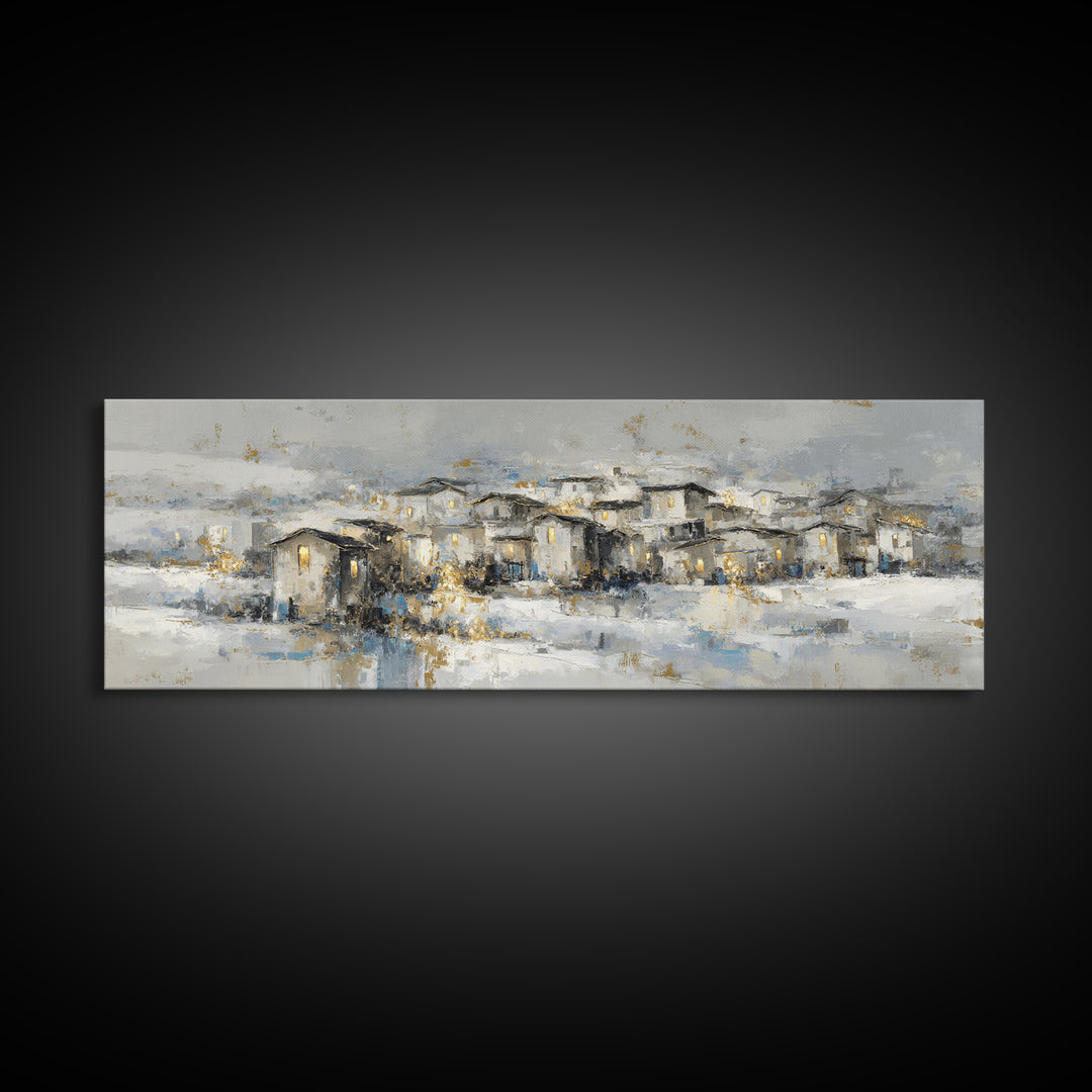 Snowy Village with Warm Glowing Windows Canvas Print, Impressionist Art, Colorful Wall Art, Living Room Decor, Impression, IMP-3x1-53