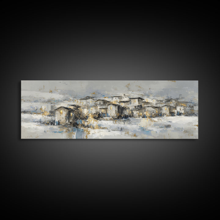 Snowy Village with Warm Glowing Windows Canvas Print, Impressionist Art, Colorful Wall Art, Living Room Decor, Impression, IMP-3x1-53