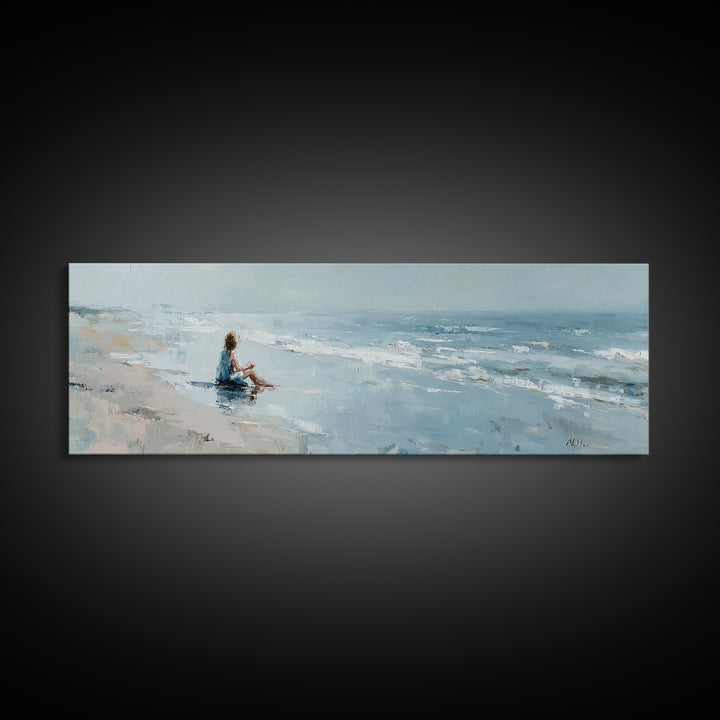 Coastal Beach Figures Framed Canvas Print, Impressionist Art, Art Print, Living Room Decor, Impression, Modern Wall Art, IMP-3x1-59