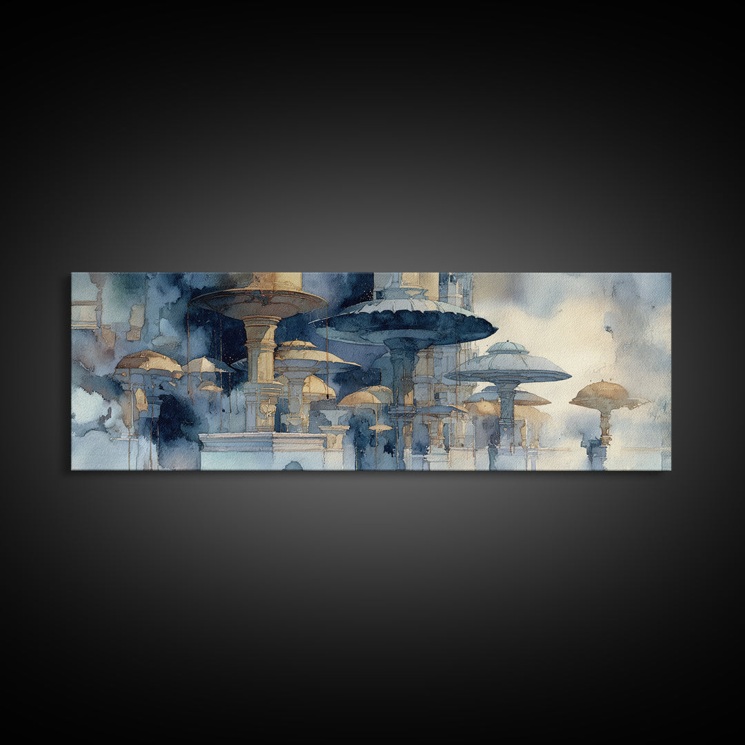 Rainy Boulevard with Umbrella Shapes Canvas Print, Impressionist Art, Living Room Art, Living Room Decor, Abstract Art, IMP-3x1-61