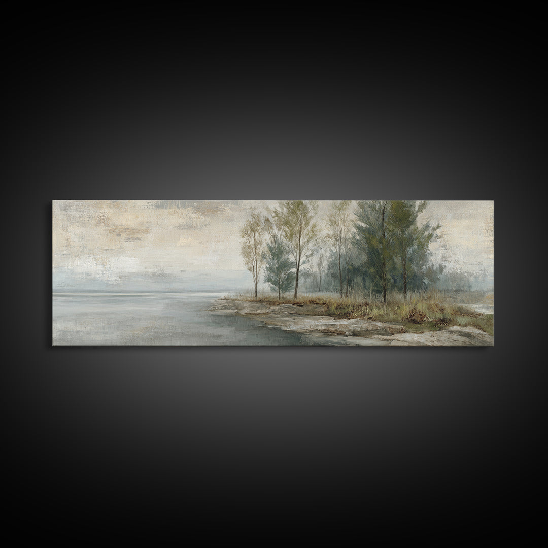Misty Riverbank with Willow Trees Canvas Print, Impressionist Art, Living Room Decor, Fine Art, Impression, Landscape Art, IMP-3x1-75