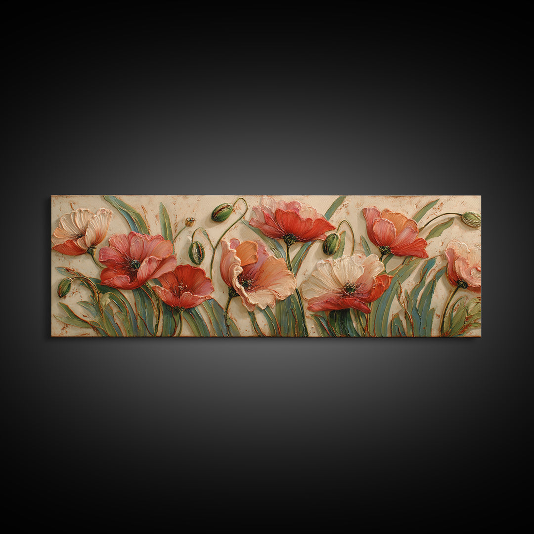 Poppies Blowing Through Green Grass Canvas Print, Impressionist Art, Painting, Living Room Decor, Fine Art, Impression, IMP-3x1-76