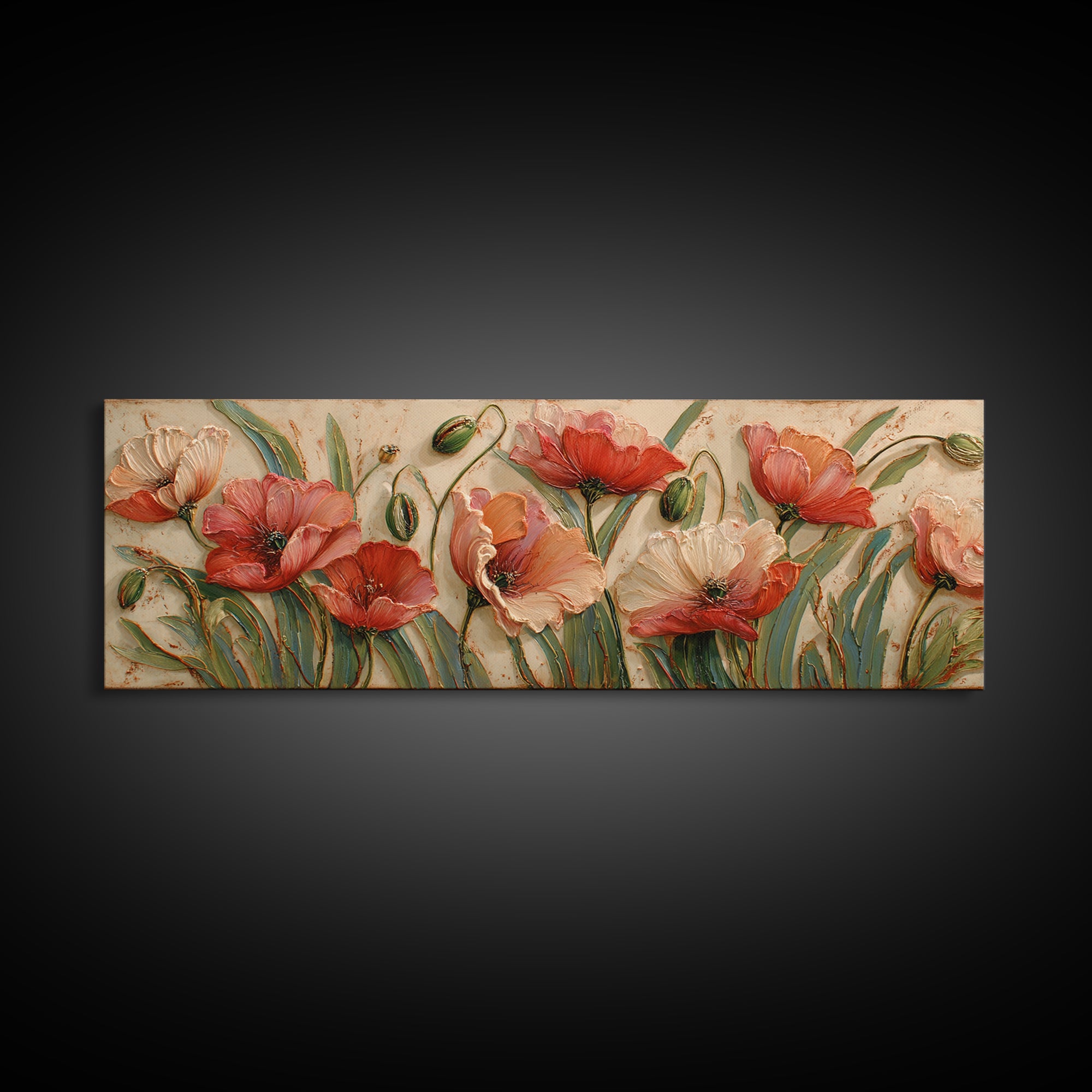 Poppies Blowing Through Green Grass Canvas Print, Impressionist Art, Painting, Living Room Decor, Fine Art, Impression, IMP-3x1-76