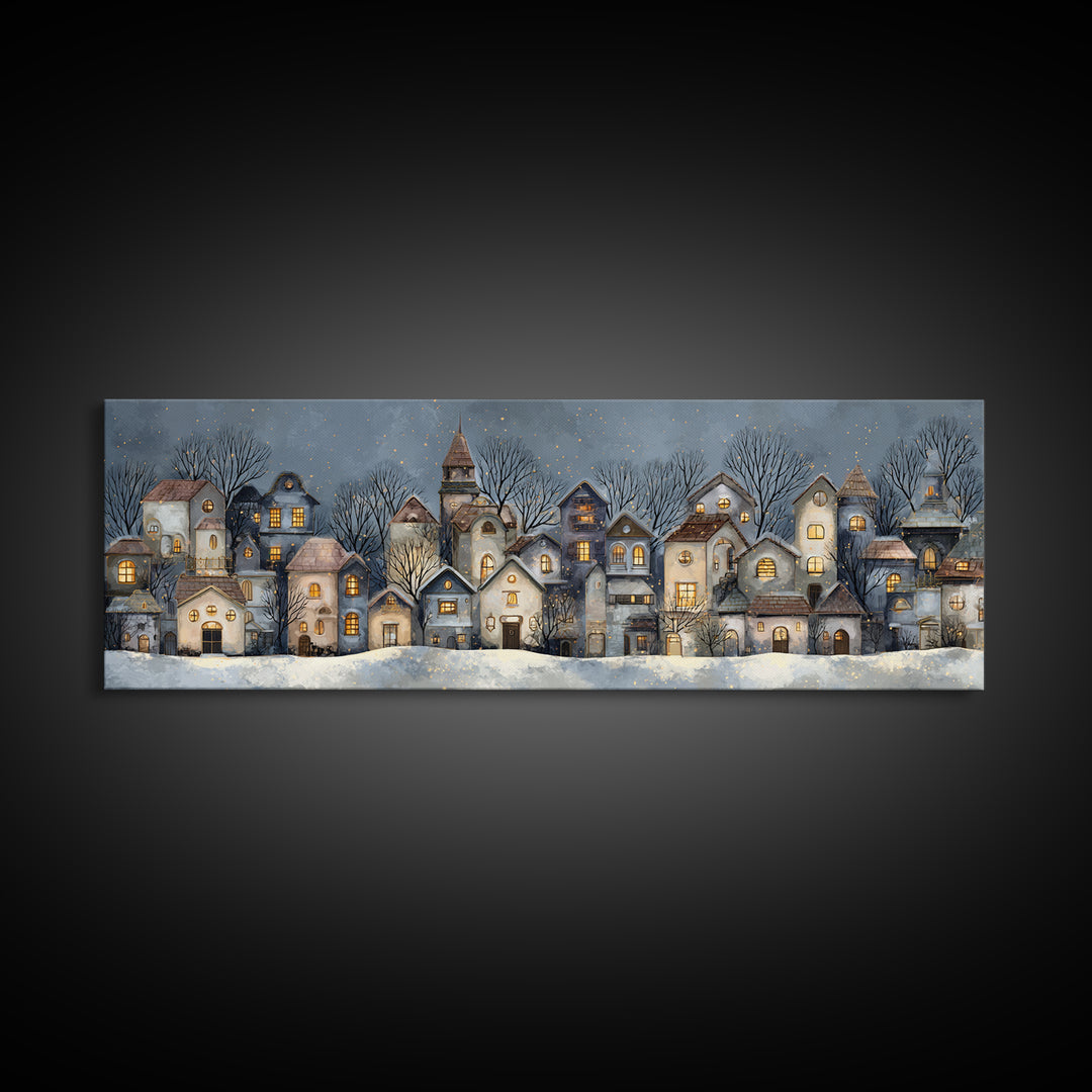 Snowy Village with Warm Glowing Windows Canvas Print, Impressionist Art, Colorful Wall Art, Living Room Decor, Impression, IMP-3x1-77