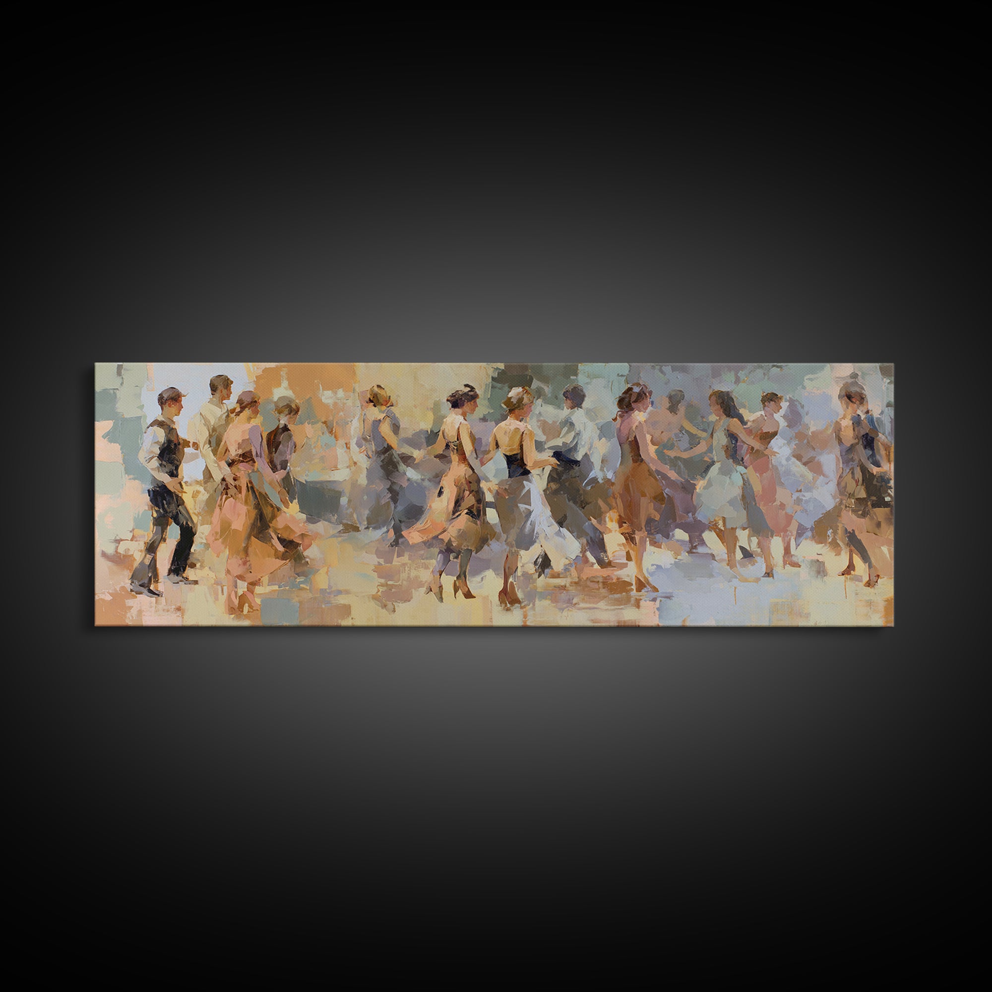 Dancers Suggested by Soft Moving Brushwork Canvas Print, Impressionist Art, Horizontal Wall Art, Living Room Decor, Impression, IMP-3x1-79
