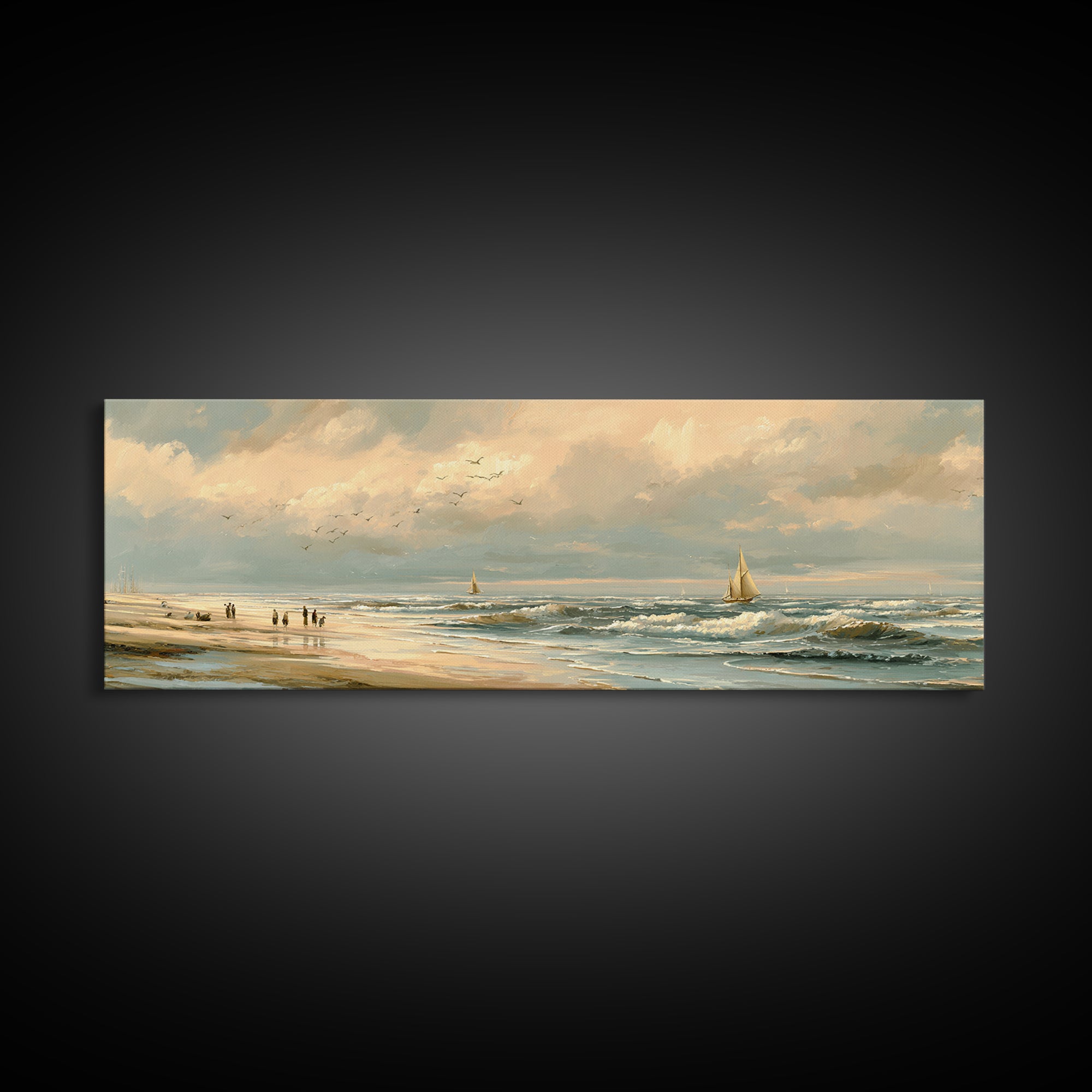 Coastal Beach Figures Canvas Print, Impressionist Art, Bedroom Decor, Living Room Decor, Oil Painting, Impression, Modern Art, IMP-3x1-83