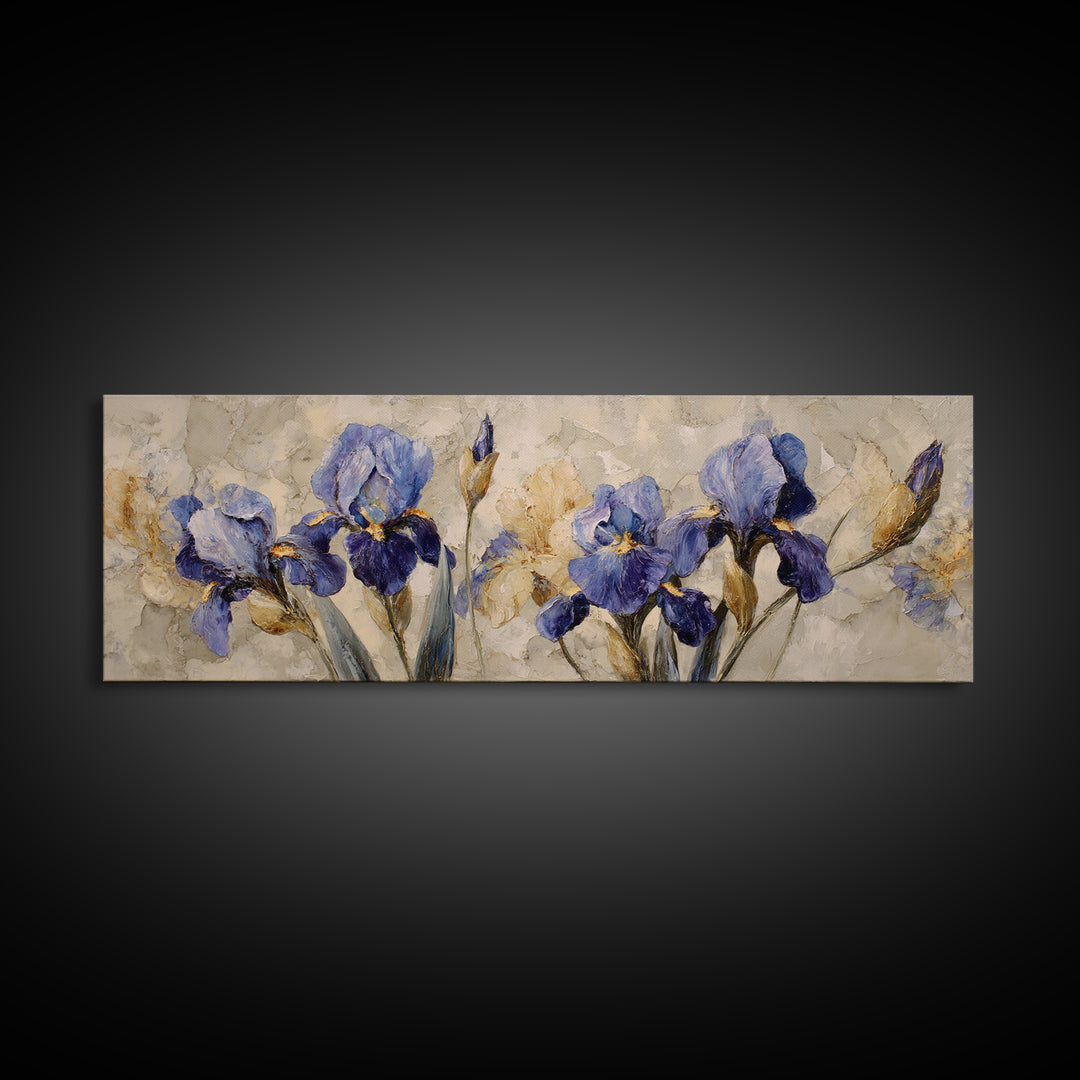 Iris Garden with Blue Violet Strokes Canvas Print, Impressionist Art, Printable Wall Art, Living Room Decor, Impression, IMP-3x1-84