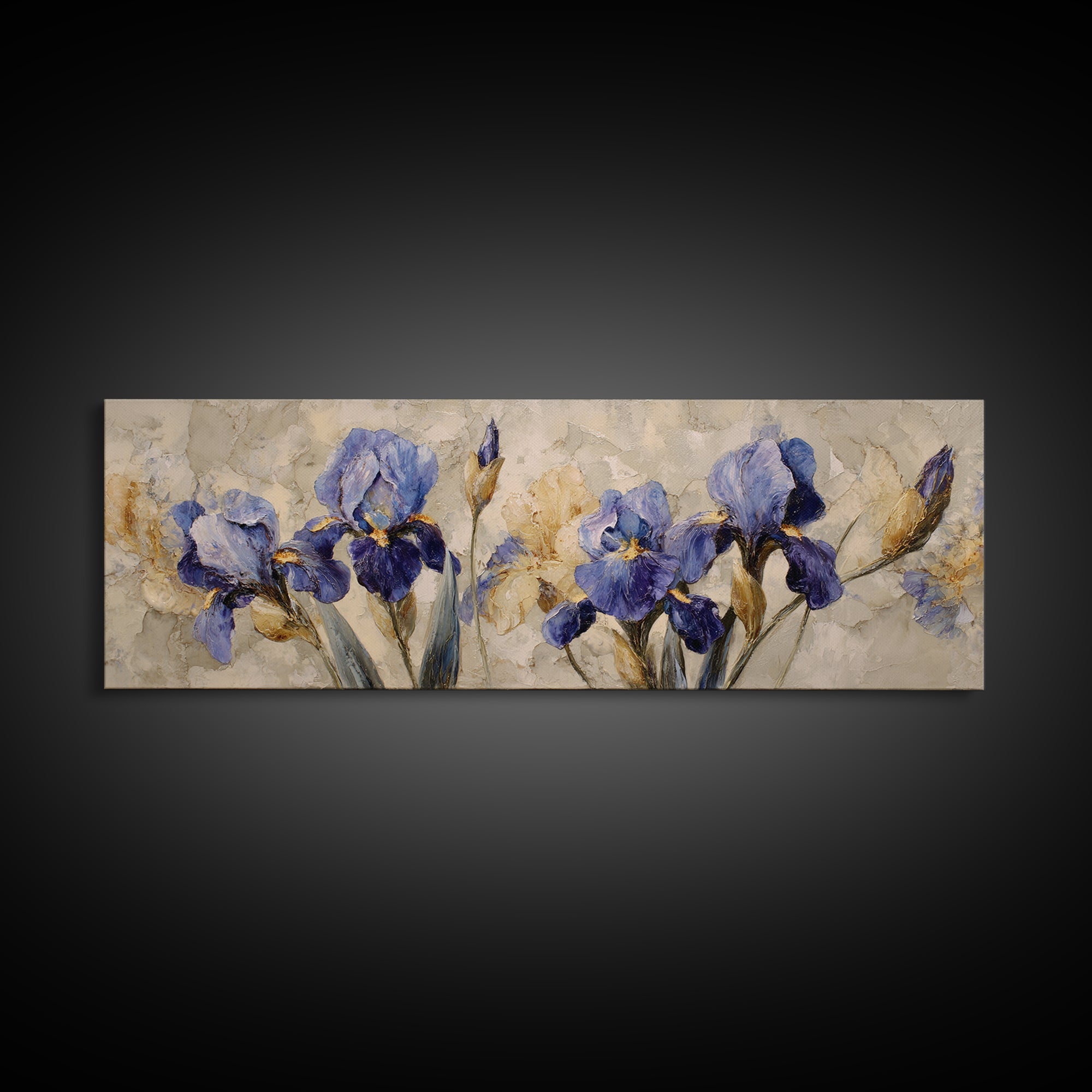 Iris Garden with Blue Violet Strokes Canvas Print, Impressionist Art, Printable Wall Art, Living Room Decor, Impression, IMP-3x1-84