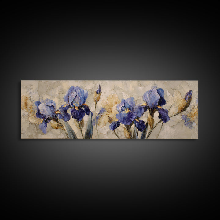 Iris Garden with Blue Violet Strokes Canvas Print, Impressionist Art, Printable Wall Art, Living Room Decor, Impression, IMP-3x1-84
