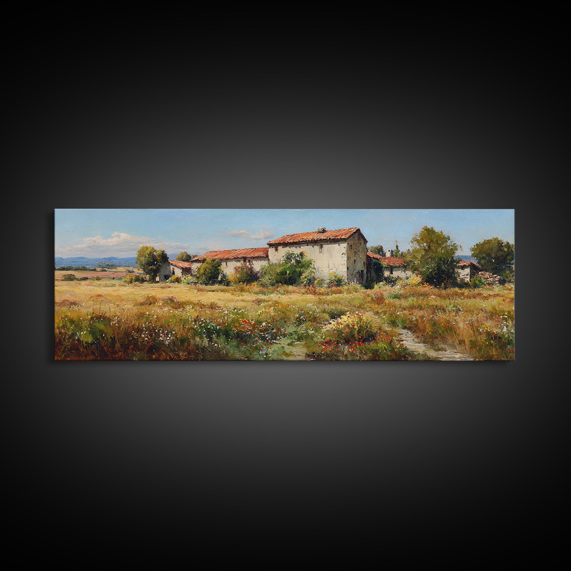 Country Lane with Flickering Sunlight Canvas Print, Impressionist Art, Wall Art Framed, Living Room Decor, Watercolor Art, IMP-3x1-86