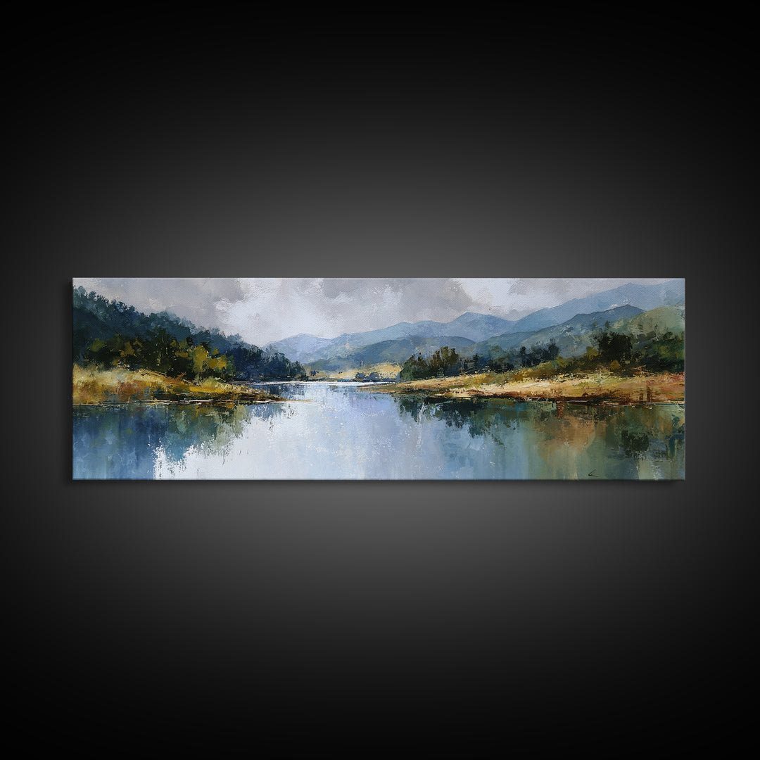 Mountain Lake with Sparkling Reflections Canvas Print, Impressionist Art, Wall Art, Living Room Decor, Fine Art, Impression, IMP-3x1-88