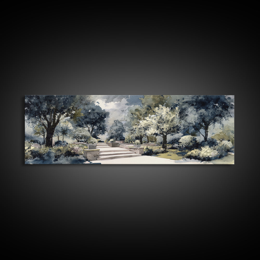 Garden Path Covered Framed Canvas Print, Impressionist Art, Landscape Wall Art, Living Room Decor, Fine Art, Impression, IMP-3x1-90