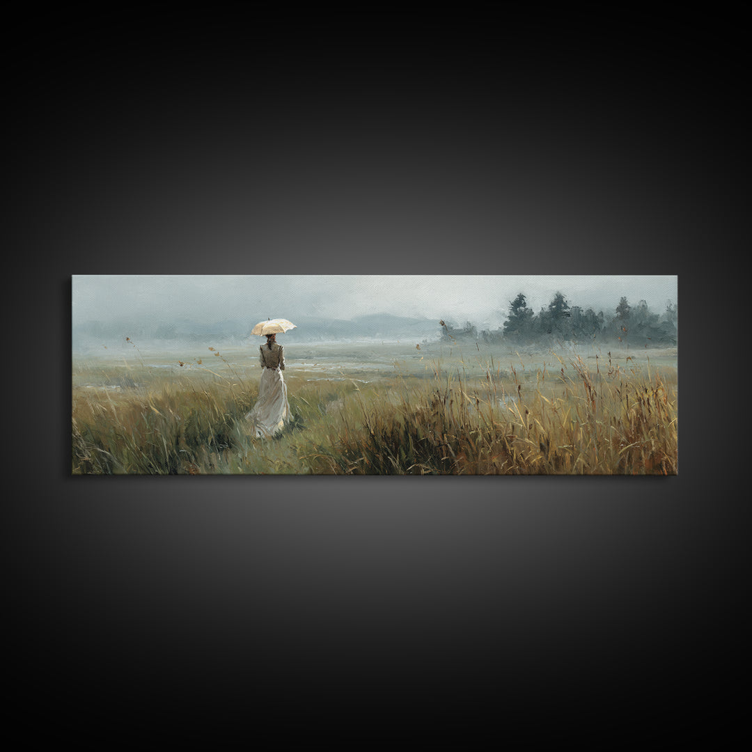 Woman with Parasol in Breezy Meadow Canvas Print, Impressionist Art, Original Painting, Living Room Decor, Fine Art, Impression, IMP-3x1-91
