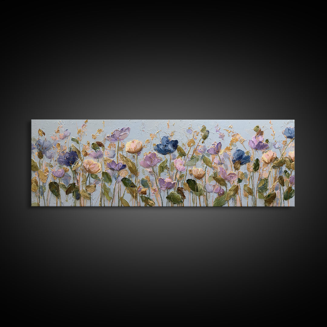 Wildflower Field in Loose Pastel Strokes Canvas Print, Impressionist Art, Textured Painting, Living Room Decor, Impression, IMP-3x1-96