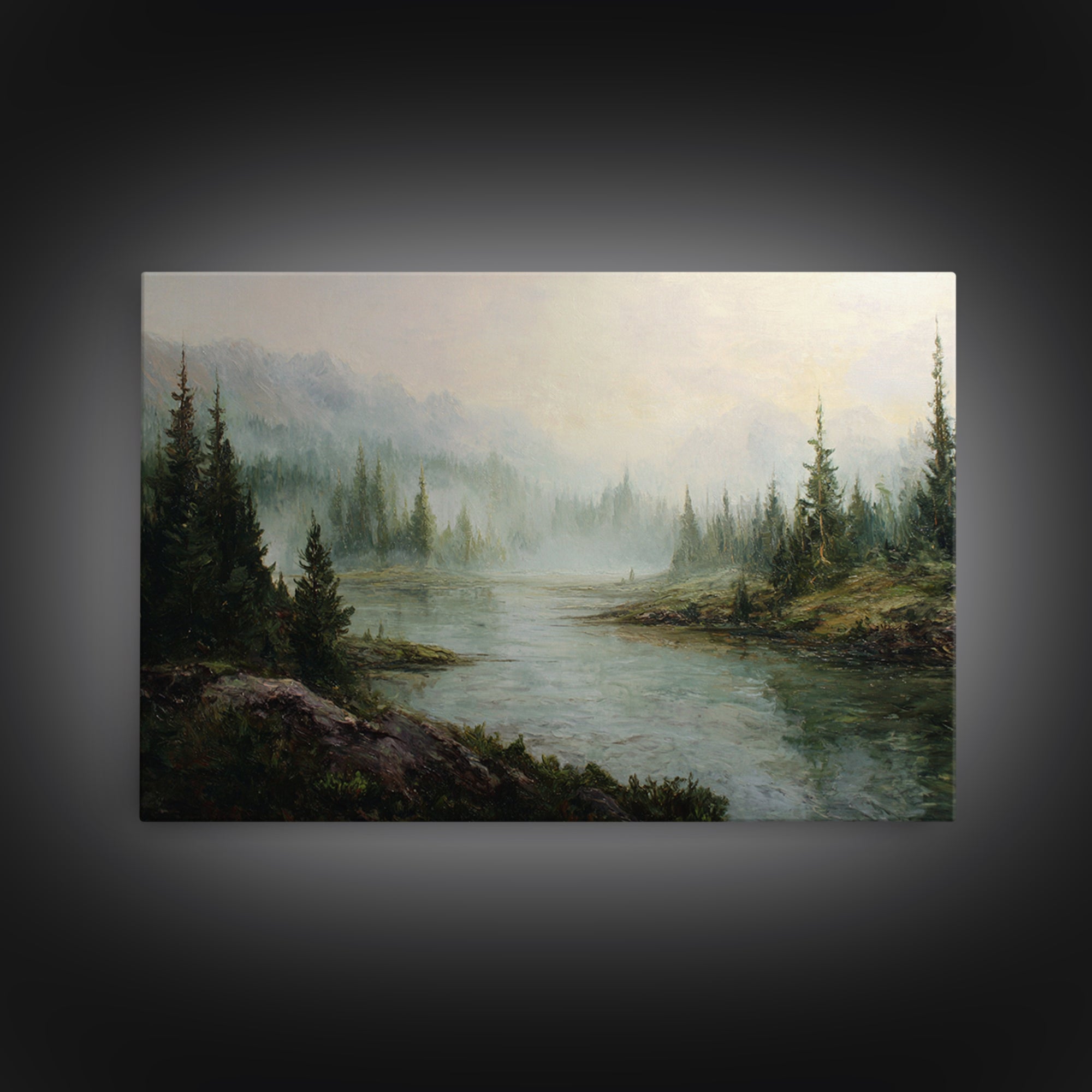 Mountain Lake with Sparkling Reflections Framed Canvas Print, Impressionist Art, Wall Art, Living Room Decor, Impression, IMP-3x2-100