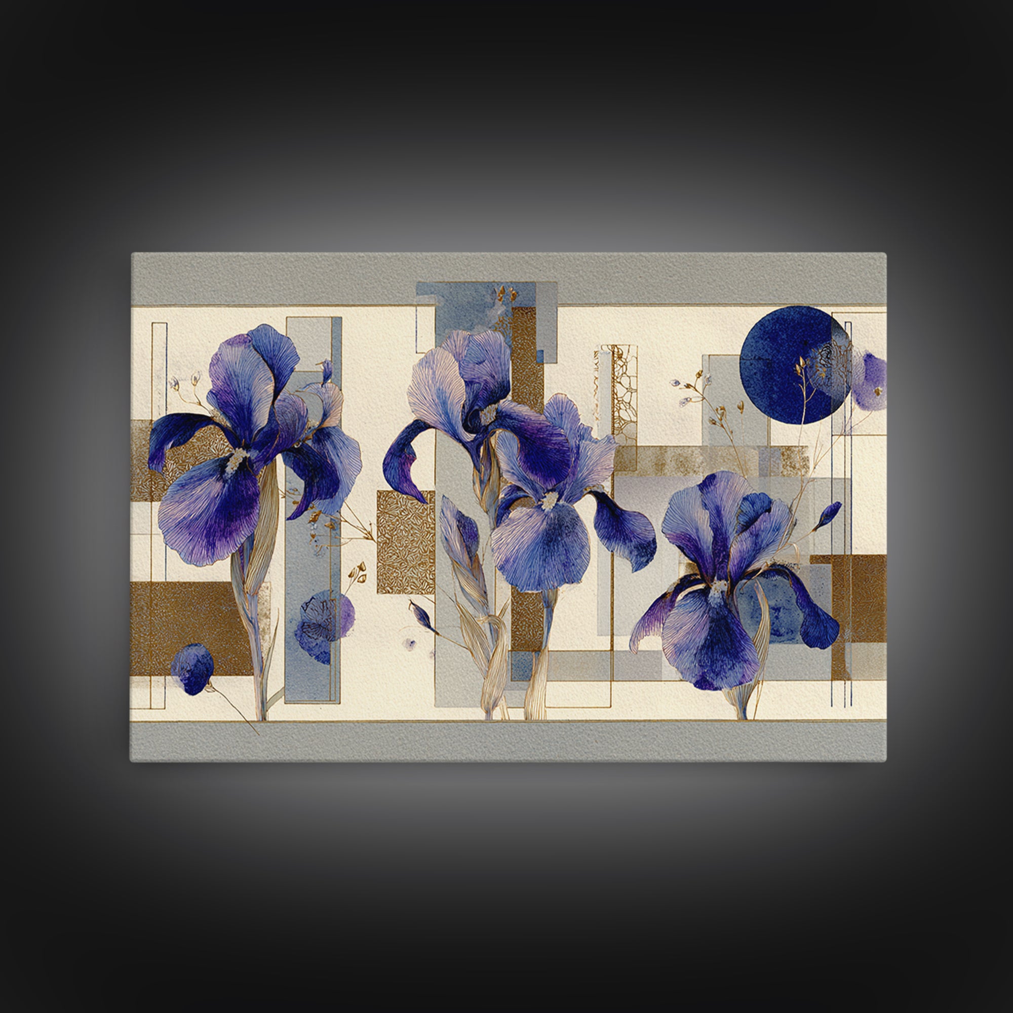 Iris Garden with Blue Violet Strokes Framed Canvas Print, Impressionist Art, Landscape Wall Art, Living Room Decor, Impression, IMP-3x2-24