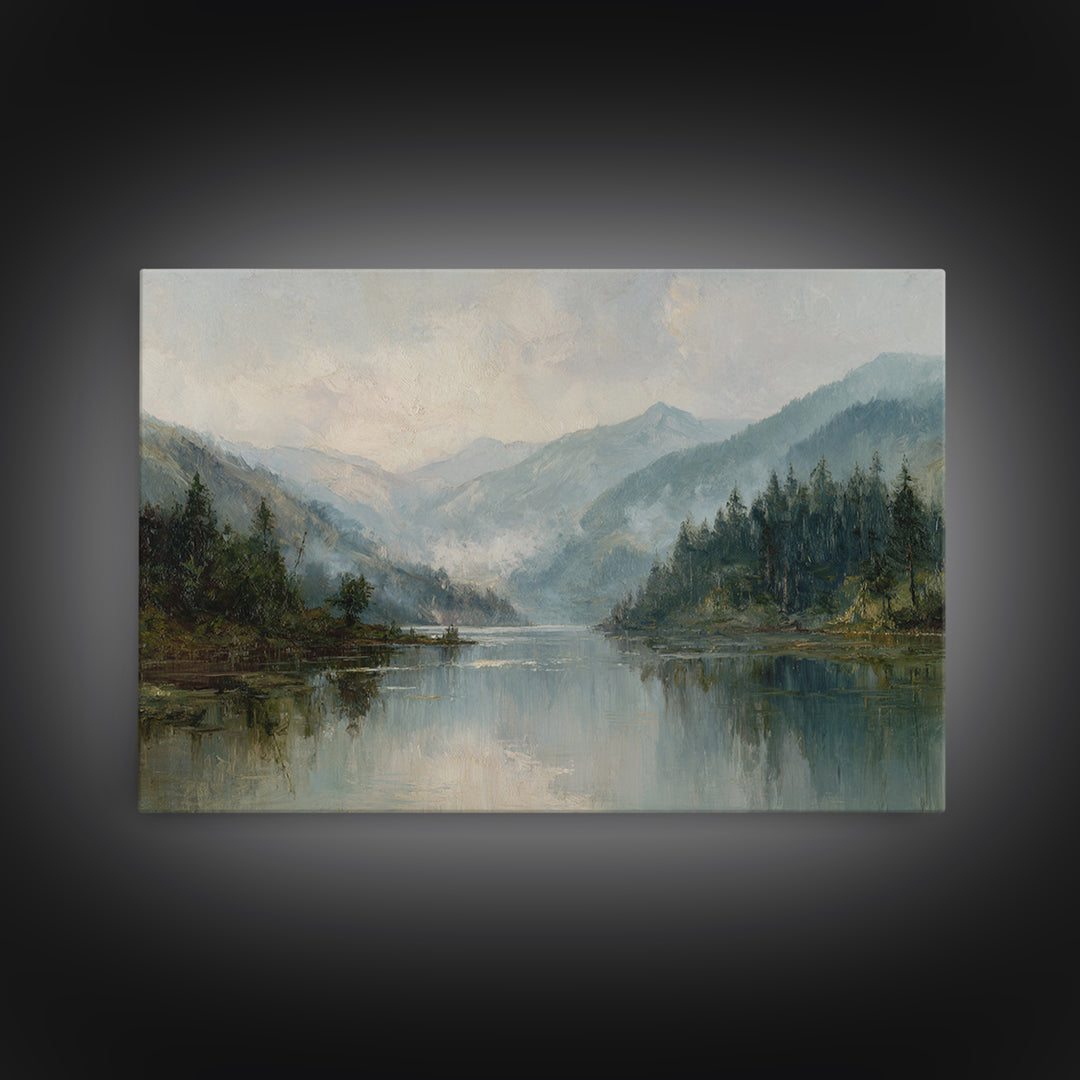 Mountain Lake with Sparkling Reflections Canvas Print, Impressionist Art, Abstract Painting, Living Room Decor, Impression, IMP-3x2-28