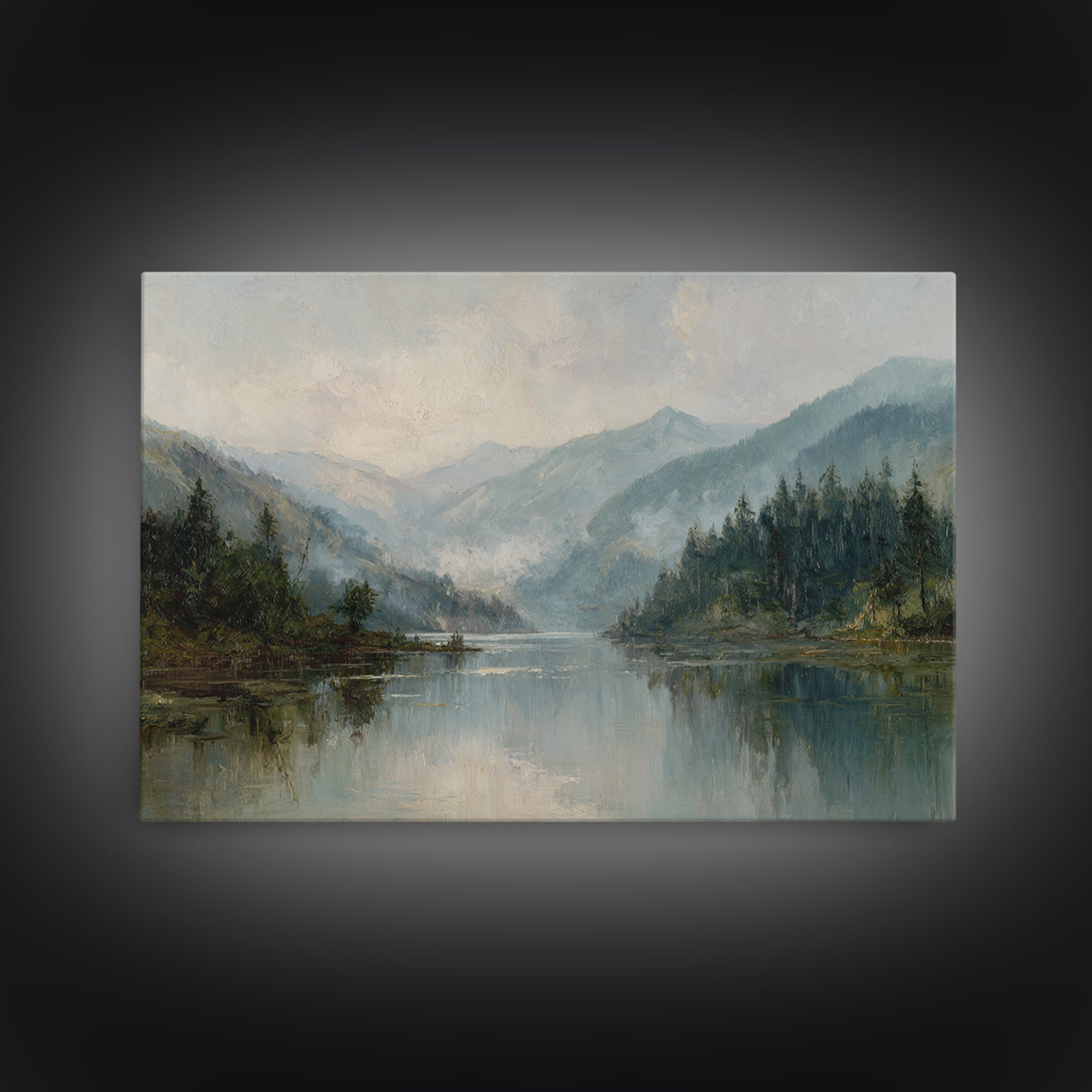 Mountain Lake with Sparkling Reflections Canvas Print, Impressionist Art, Abstract Painting, Living Room Decor, Impression, IMP-3x2-28