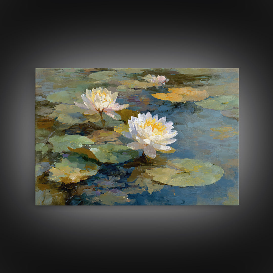 Water Lilies Floating on a Sunlit Pond Canvas Print, Impressionist Art, Modern Decor, Living Room Decor, Fine Art, Impression, IMP-3x2-29