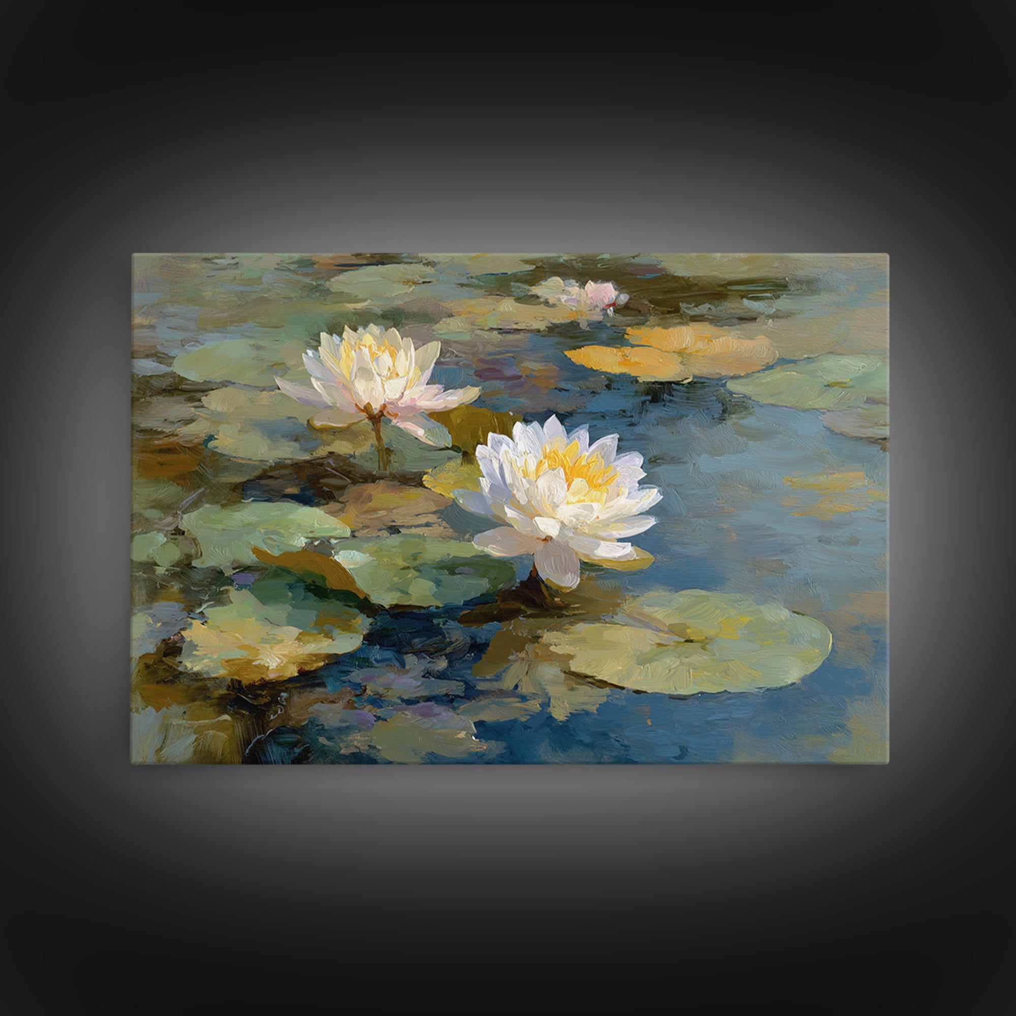 Water Lilies Floating on a Sunlit Pond Canvas Print, Impressionist Art, Modern Decor, Living Room Decor, Fine Art, Impression, IMP-3x2-29