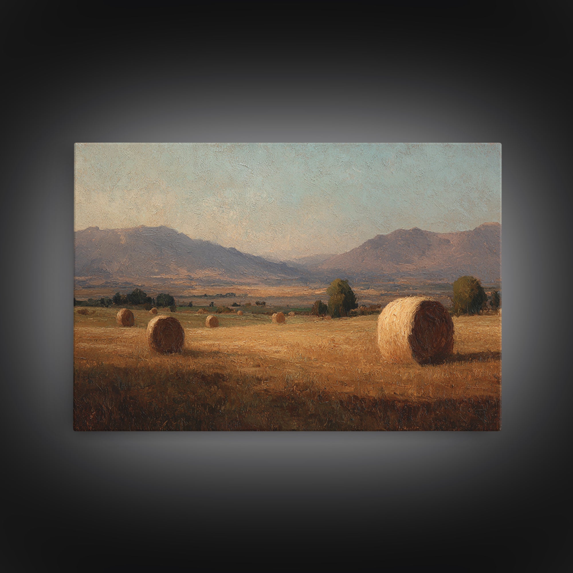 Haystacks Glowing at Golden Hour Canvas Print, Impressionist Art, Colorful Wall Art, Living Room Decor, Fine Art, Impression, IMP-3x2-32