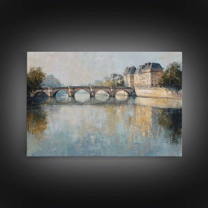 Paris Bridge Reflected Framed Canvas Print, Impressionist Art, Room Decor, Living Room Decor, Fine Art, Impression, IMP-3x2-35