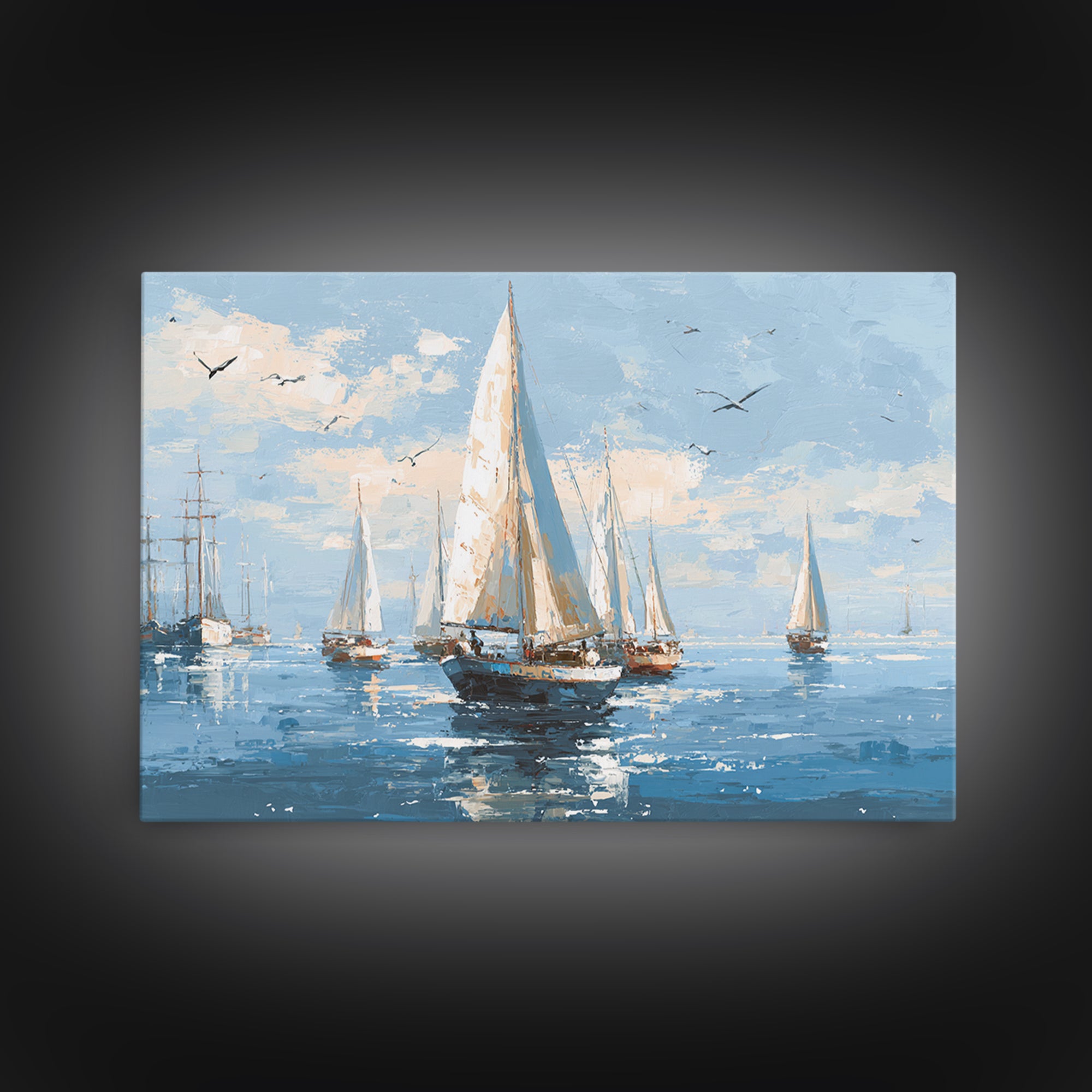 Sailboats on a Bright Sparkling Harbor Canvas Print, Impressionist Art, Living Room Art, Living Room Decor, Oil Painting, IMP-3x2-37
