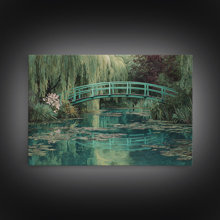 Water Garden Bridge Framed Canvas Print, Impressionist Art, Abstract Painting, Living Room Decor, Fine Art, Impression, IMP-3x2-46