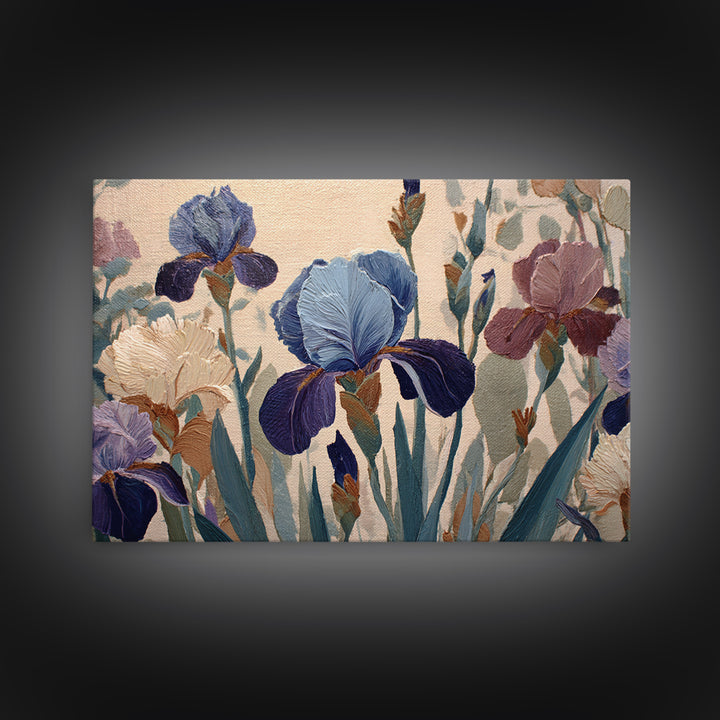 Iris Garden with Blue Violet Strokes Canvas Print, Impressionist Art, Gallery Decor, Living Room Decor, Fine Art, Impression, IMP-3x2-48