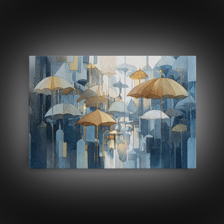 Rainy Boulevard with Umbrella Shapes Canvas Print, Impressionist Art, Neutral Decor, Living Room Decor, Fine Art, Impression, IMP-3x2-49