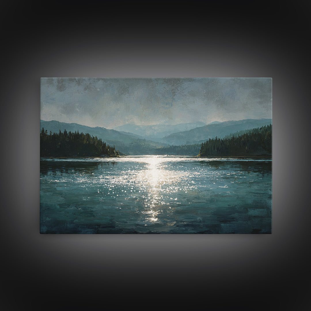 Mountain Lake with Sparkling Reflections Canvas Print, Impressionist Art, Landscape Art, Living Room Decor, Impression, IMP-3x2-52