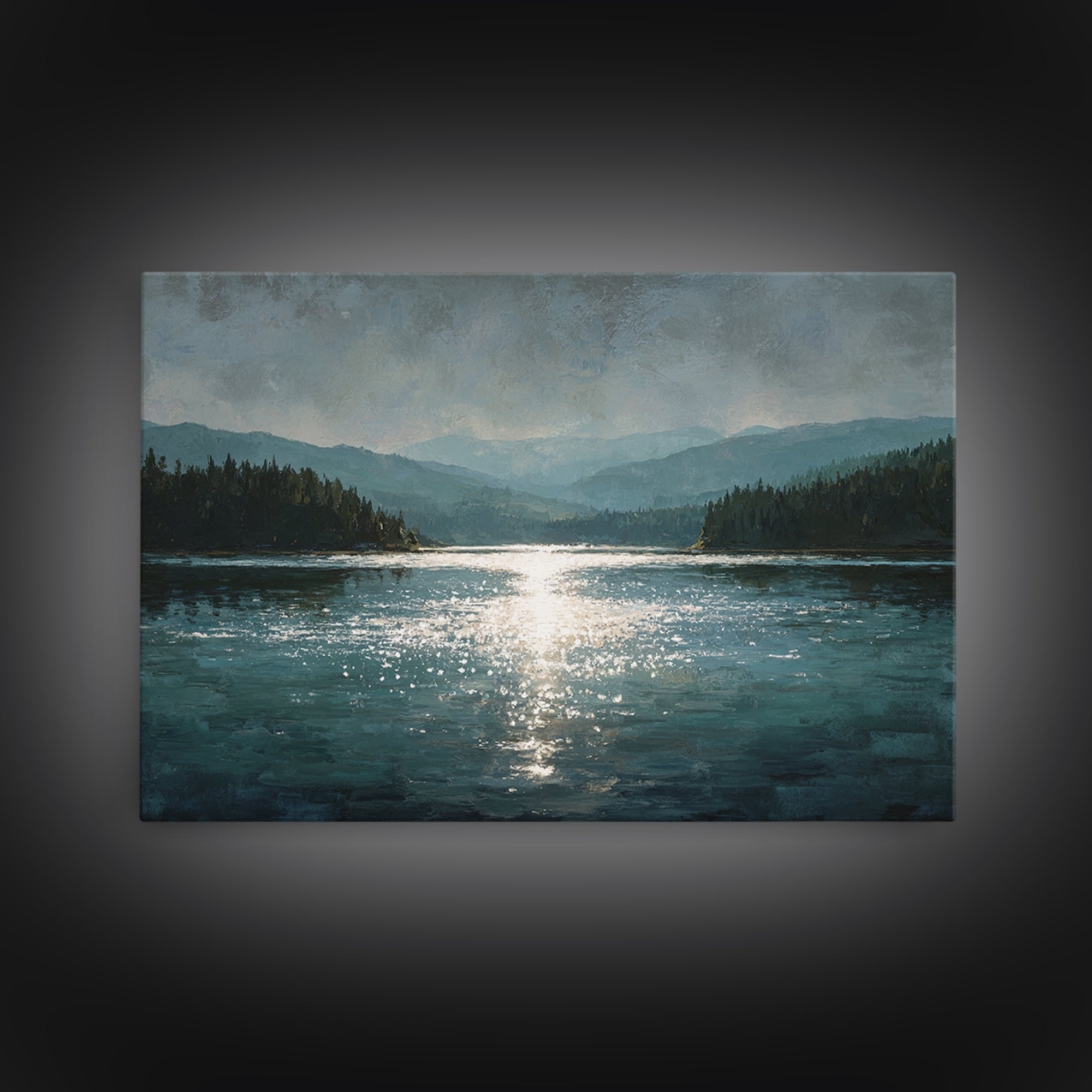 Mountain Lake with Sparkling Reflections Canvas Print, Impressionist Art, Landscape Art, Living Room Decor, Impression, IMP-3x2-52