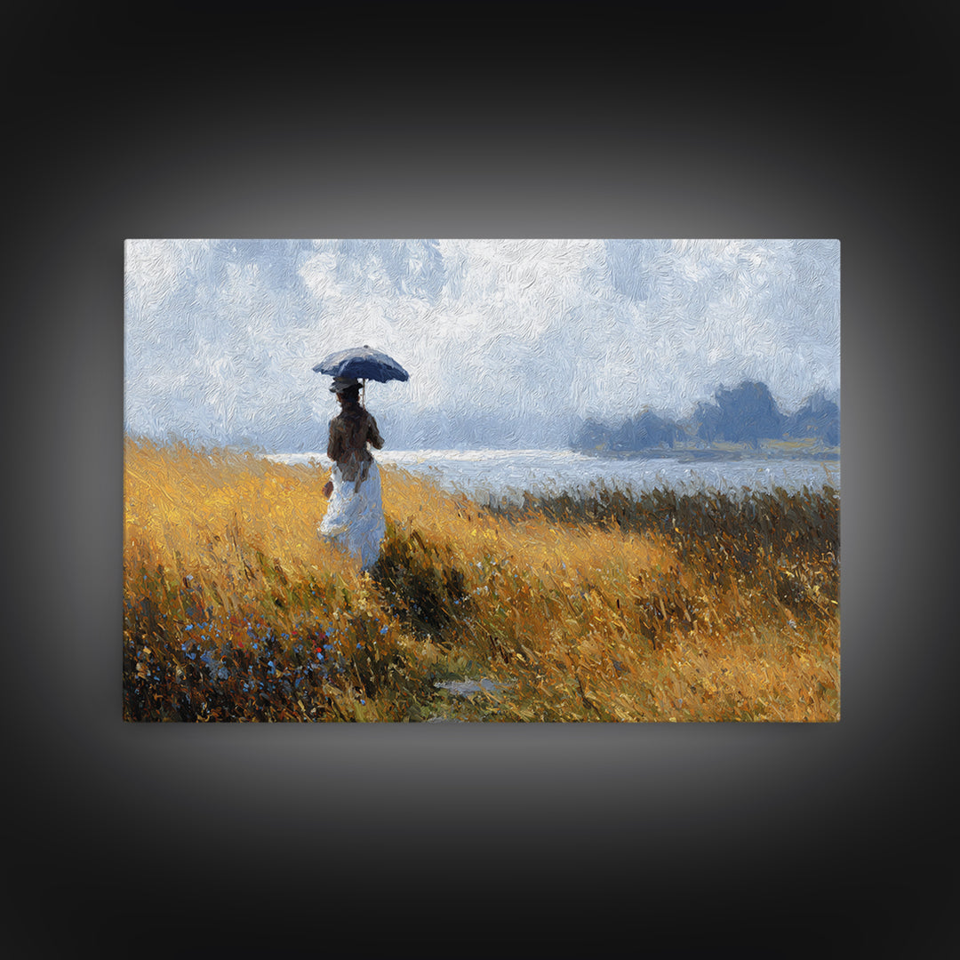 Woman with Parasol in Breezy Meadow Canvas Print, Impressionist Art, Horizontal Wall Art, Living Room Decor, Impression, IMP-3x2-55