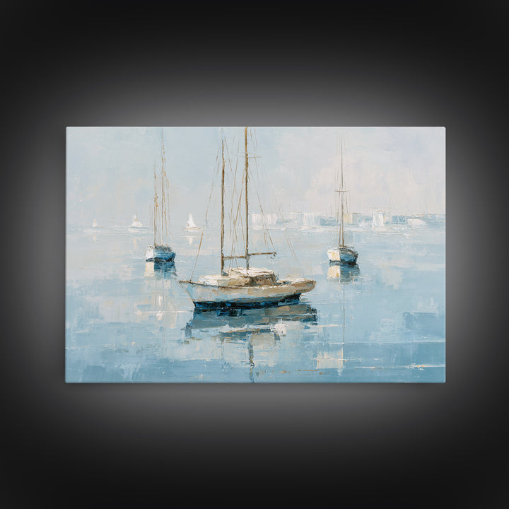 Sailboats on a Bright Sparkling Harbor Canvas Print, Impressionist Art, Living Room Art, Living Room Decor, Oil Painting, IMP-3x2-61