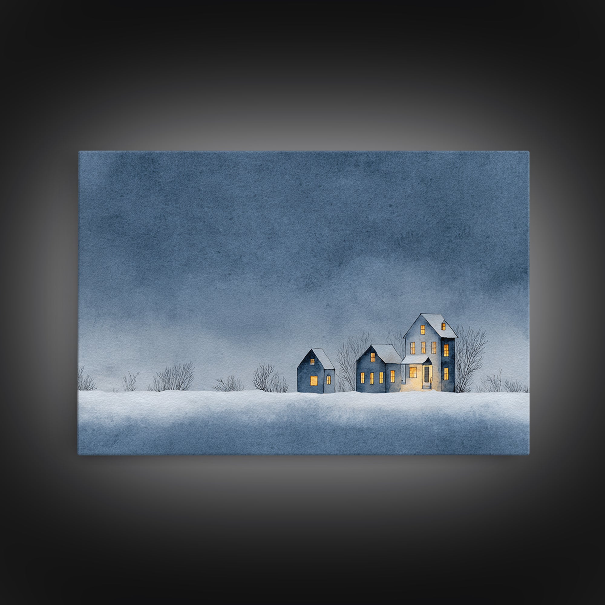 Snowy Village with Warm Glowing Windows Canvas Print, Impressionist Art, Floral Print, Living Room Decor, Impression, IMP-3x2-65