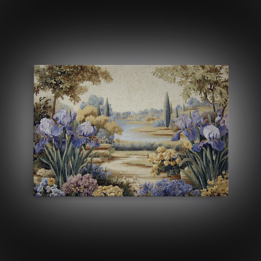 Iris Garden with Blue Violet Strokes Canvas Print, Impressionist Art, Living Room Decor, Watercolor Art, Impression, IMP-3x2-72