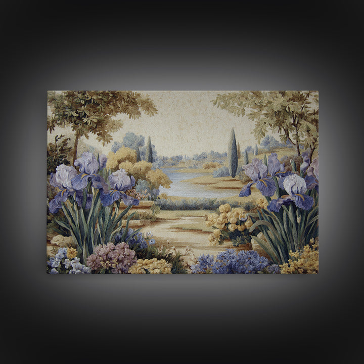 Iris Garden with Blue Violet Strokes Canvas Print, Impressionist Art, Living Room Decor, Watercolor Art, Impression, IMP-3x2-72