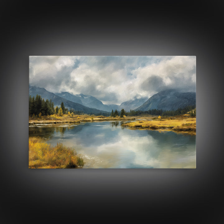 Mountain Lake with Sparkling Reflections Canvas Print, Impressionist Art, Luxury Decor, Living Room Decor, Fine Art, Impression, IMP-3x2-76
