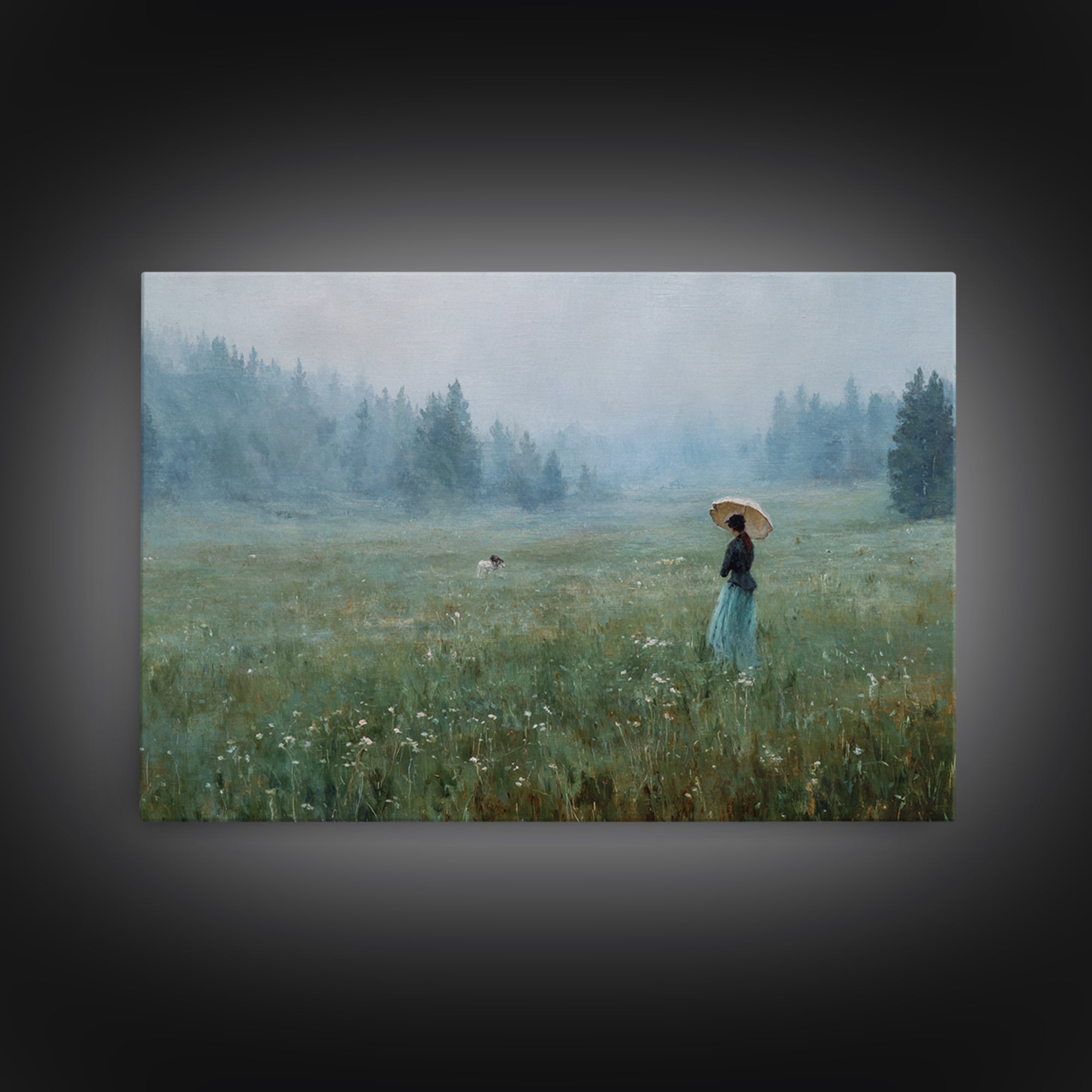 Woman with Parasol in Breezy Meadow Framed Canvas Print, Impressionist Art, Luxury Decor, Living Room Decor, Impression, IMP-3x2-79